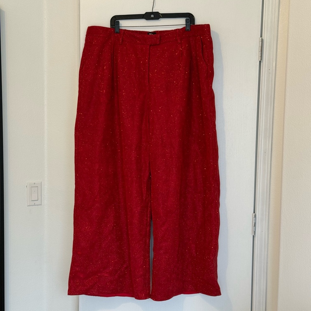 Dressed in lala Red Sparkle Wide-Leg Pants